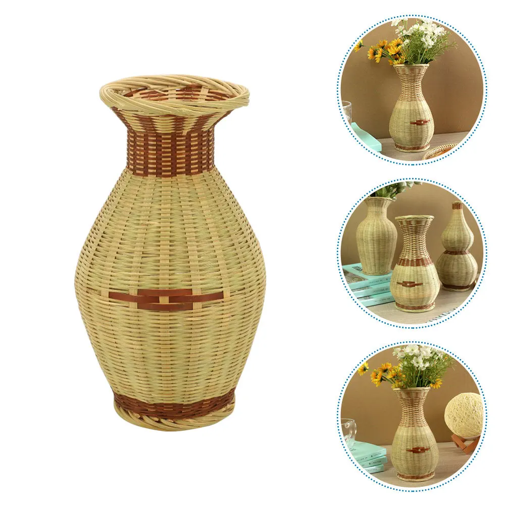 

Bamboo Woven Flower Vase Handmade Decorative Plant Holder For Home Office Desk Dried Artificial Flower Arrangement