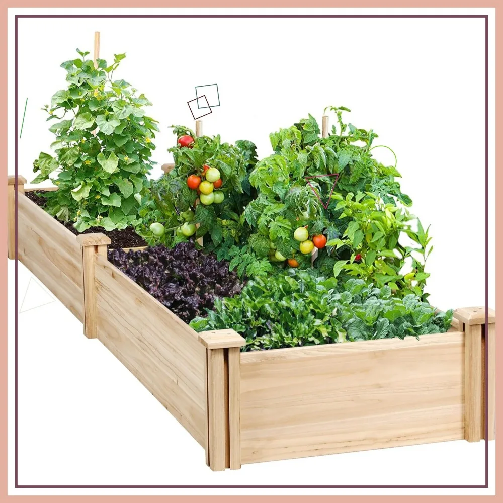 

8x2ft Wooden Raised Garden Bed Divisible Elevated Planter Box for Flowers Vegetables Herbs Outdoor Natural Wood