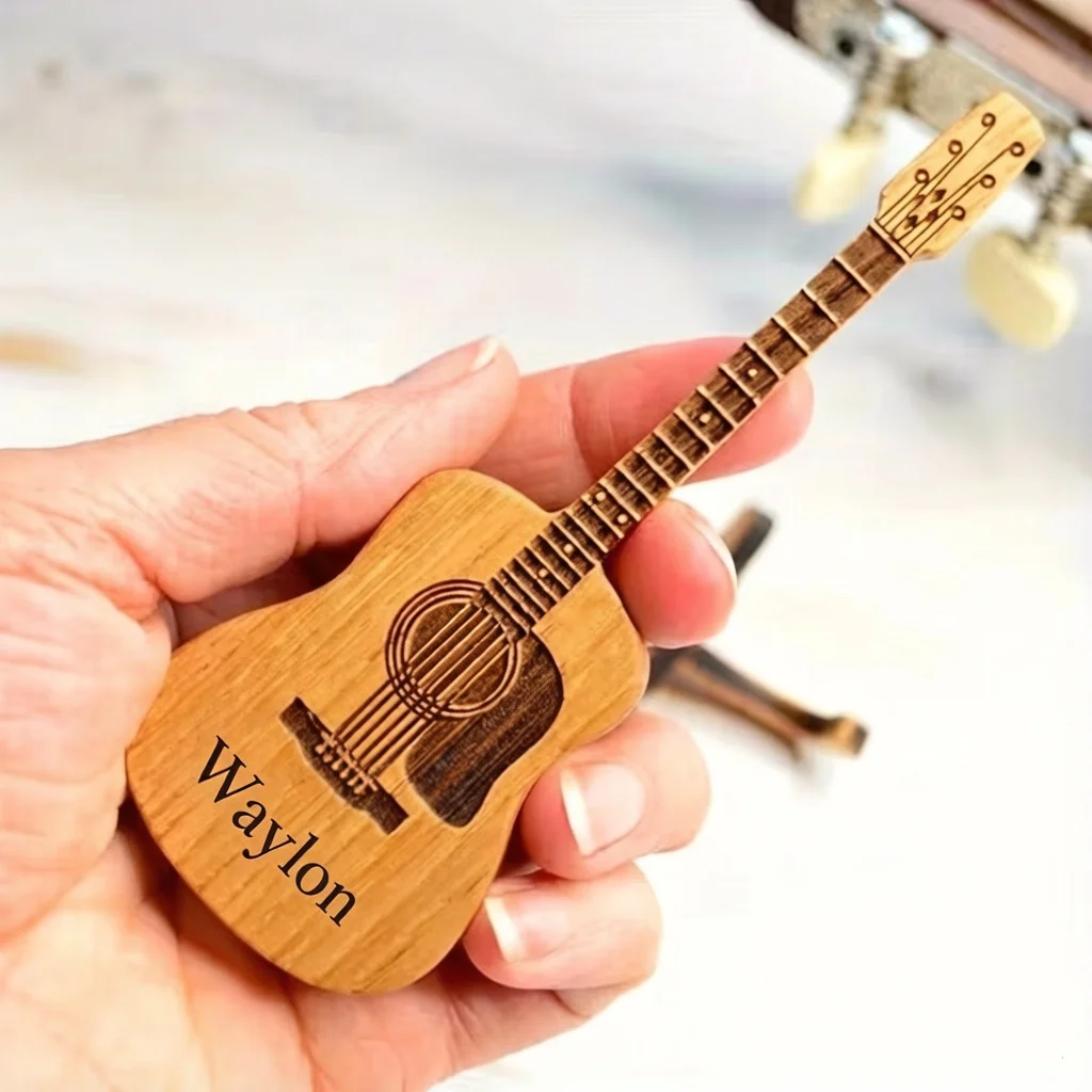 Personalized Engraved Wooden Guitar Pick Box Set, Custom Guitar Lover Gifts for Dad, Brother, Boyfriend, Ideal Anniversary