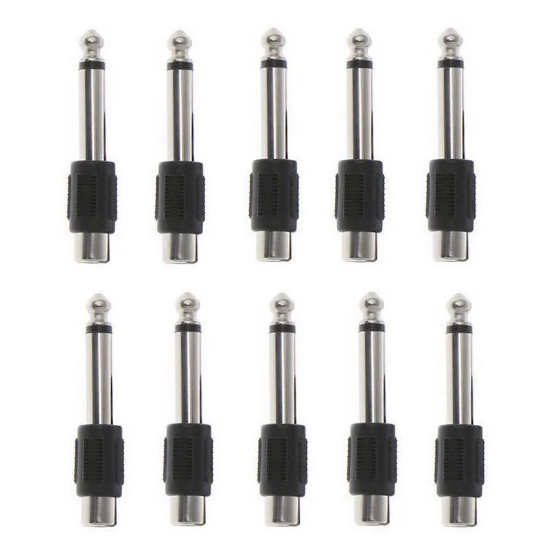 10 Pcs RCA Female Jack To 6.35mm 1/4\