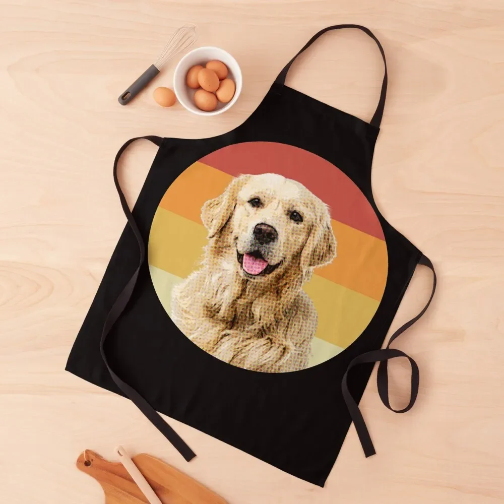 golden retriever vintage retro face dog Apron Cooking Clothes barber uniform kitchen jacket woman Apron