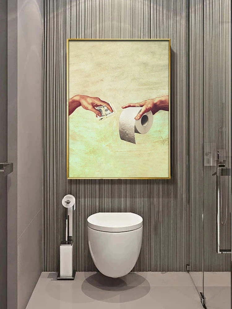 Retro Ręka Boga i Adama Zabawny Papier Toaletowy Obraz na Płótnie Plakat Do Łazienki Łazienka Living Wall Art Home Decor — zdjęcie 2
