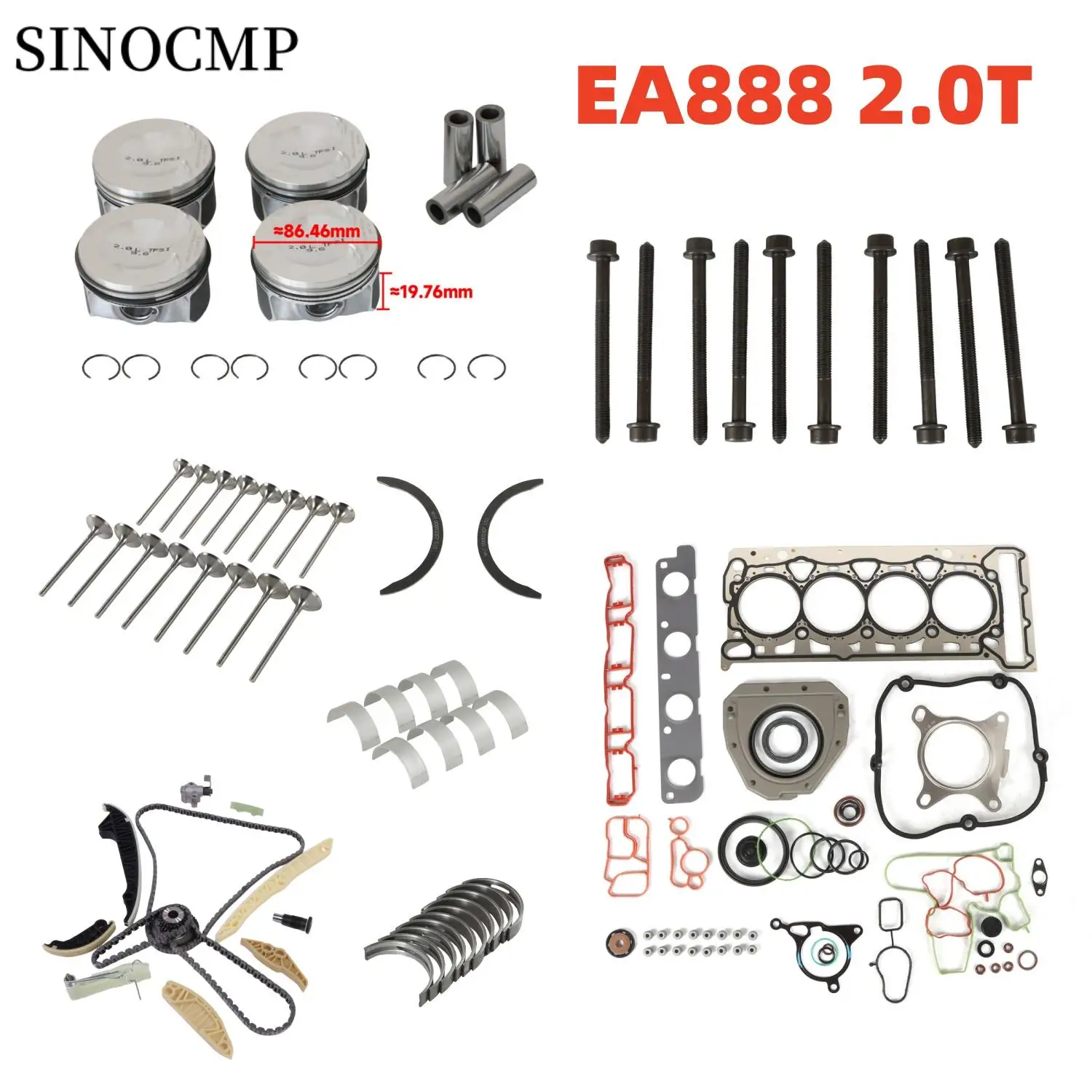 EA888 محرك إصلاح إعادة بناء مجموعة صمامات ل 2.0T 21 مللي متر VW GTI Audi A4 2.0 TFSI CDN CCZ CCTA CAEB 06D109601M 06H105561L #1