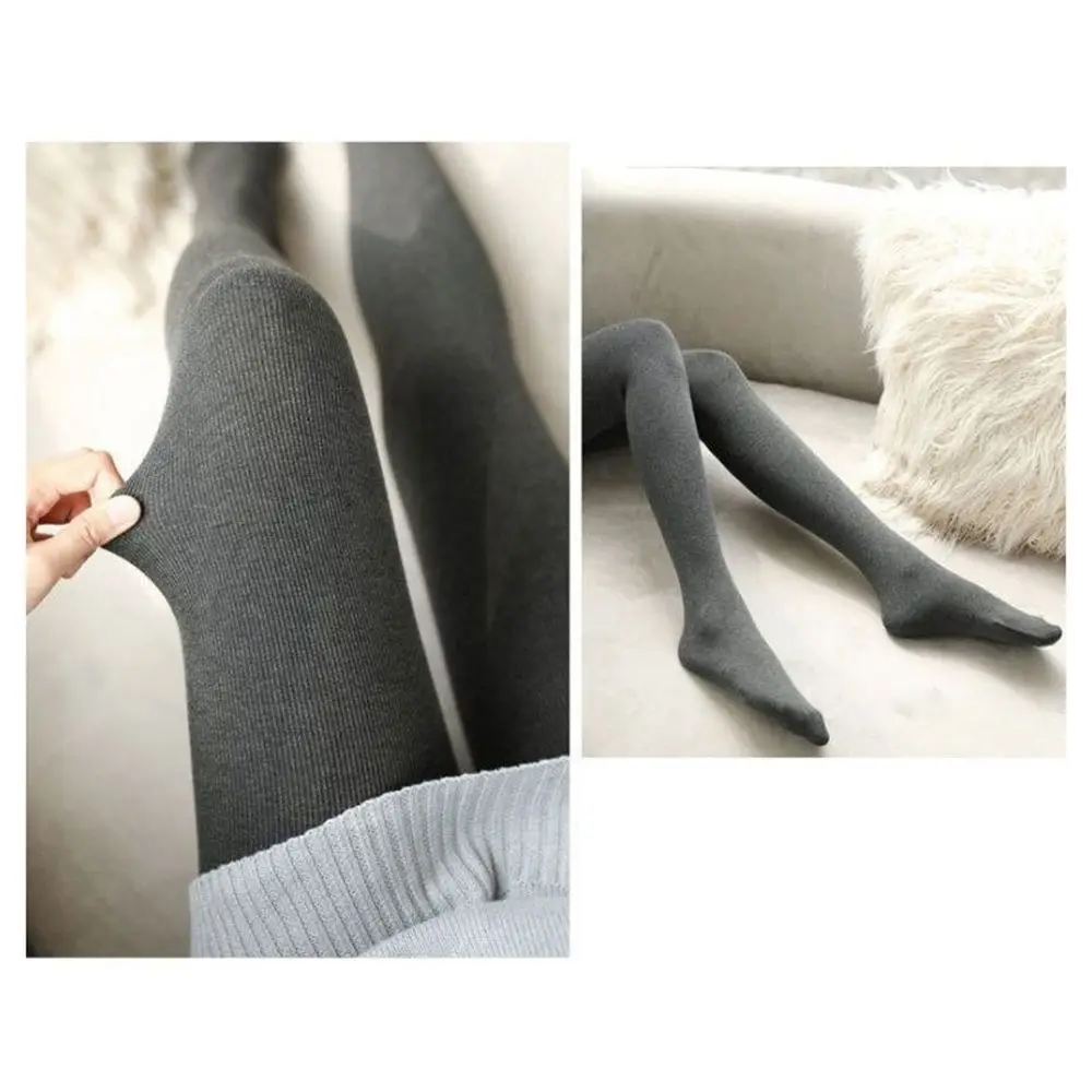 Sexy Elastic Vertical Stripe Leggings High Waist Solid Color Winter Leggings Thickened Keep Warm Thermal Leggings for Women