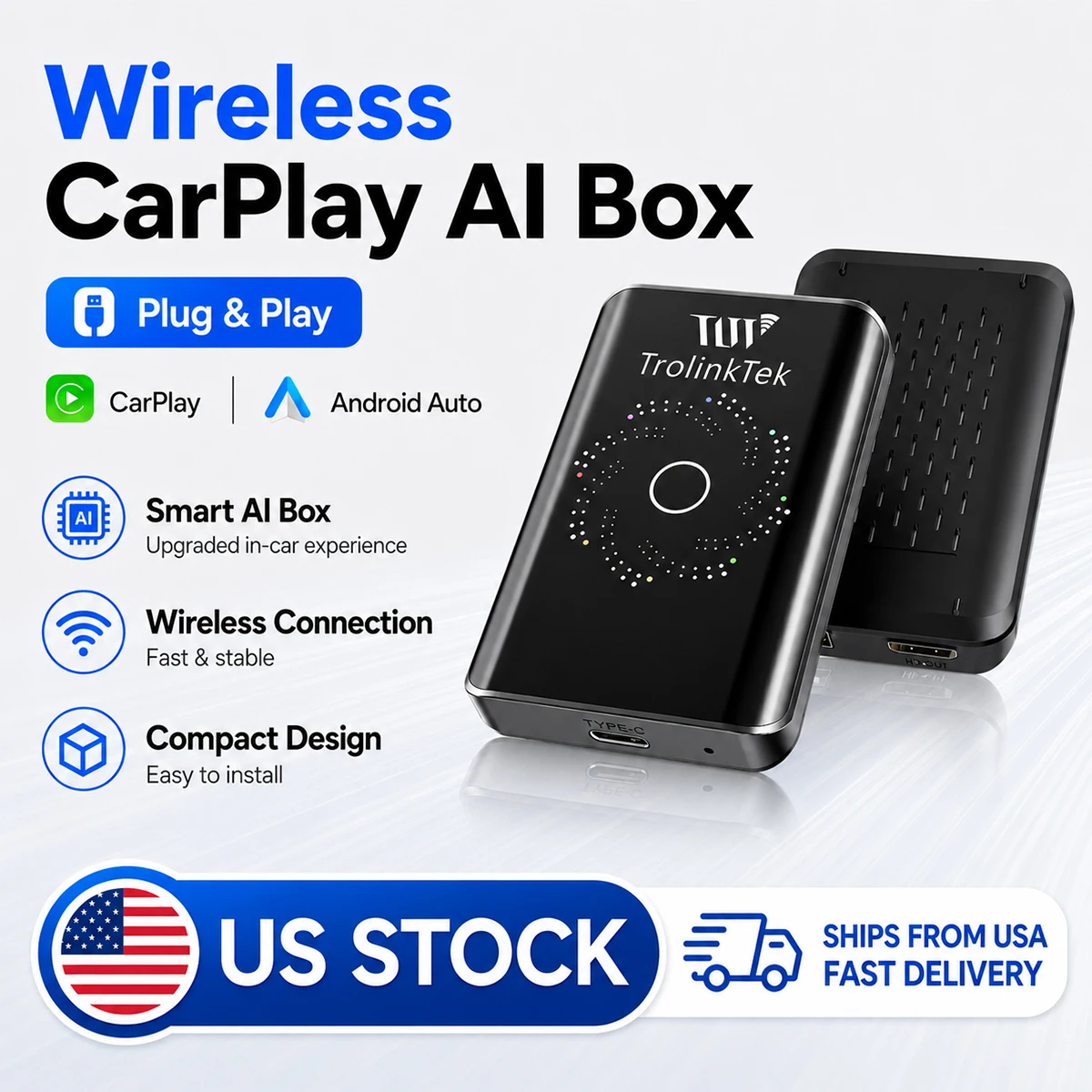 Carplay AI Box Android 13 Wireless Android Auto Smart TV Box For Youtube Netflix Toyota Mazda Hyundai Haval GMC Ford MG VW Kia