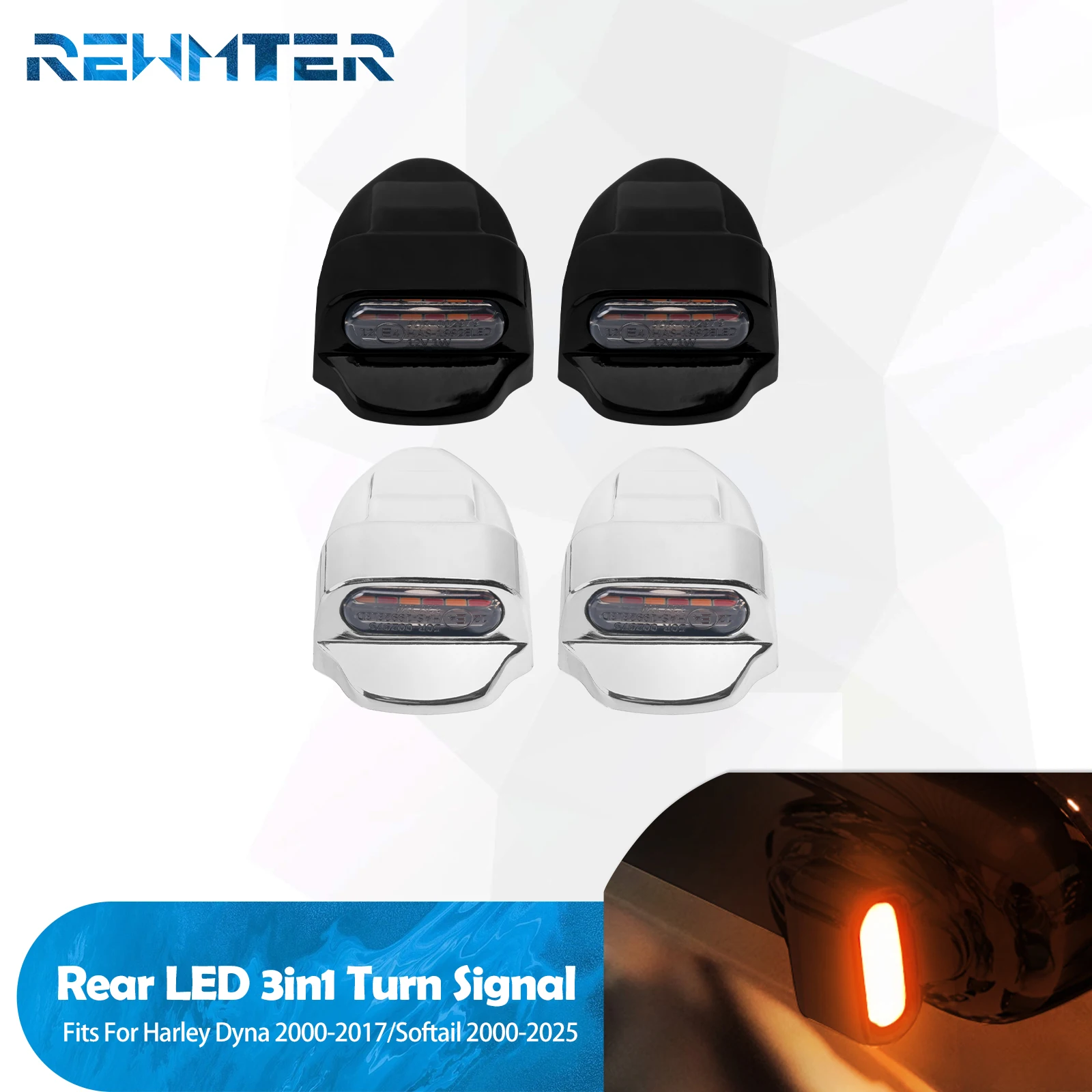 Motorcycle Rear LED Lights Turn Signal Brake Indicator Lamps E-Mark For Harley Dyna Street Bob FXDB 00-17 Softail Fat Boy 00-25