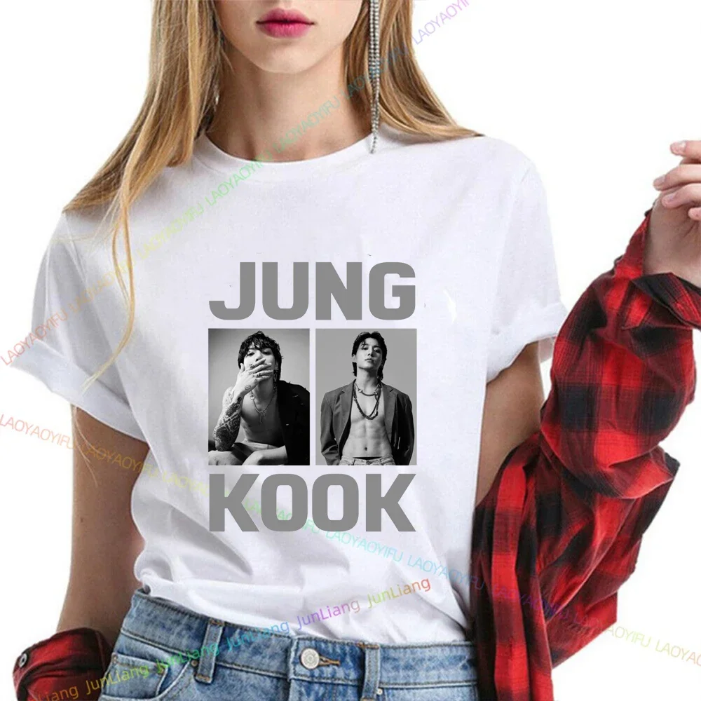 Jeon Jung Kook Plain T-shirt K-pop Stars Mens Clothes Cotton Men's Clothing Top Women Short Sleeve Tee Funny