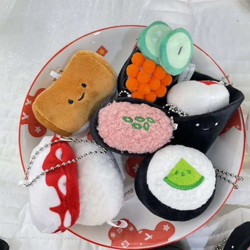 Kreative japanische Sushi Schlüssel anhänger niedlichen Plüsch Puppe Schlüssel ringe Großhandel kawaii Lebensmittel Schlüssel bund für Rucksack