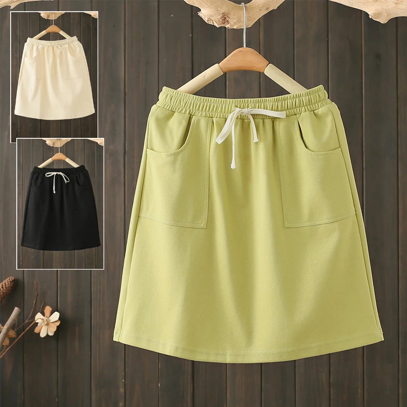 Summer plus Size Sweatshirt Short Skirt 200 Pounds Sporty Bodycon  Skirt Casual A-Line Cotton Blend High Waist