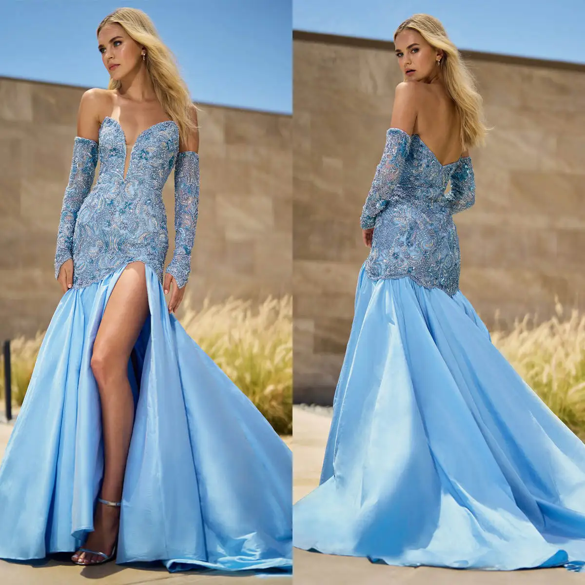 Vestidos De Noche elegantes, Vestido De fiesta De sirena, escote Corazón, cuentas divididas, apliques, lentejuelas, hecho a medida