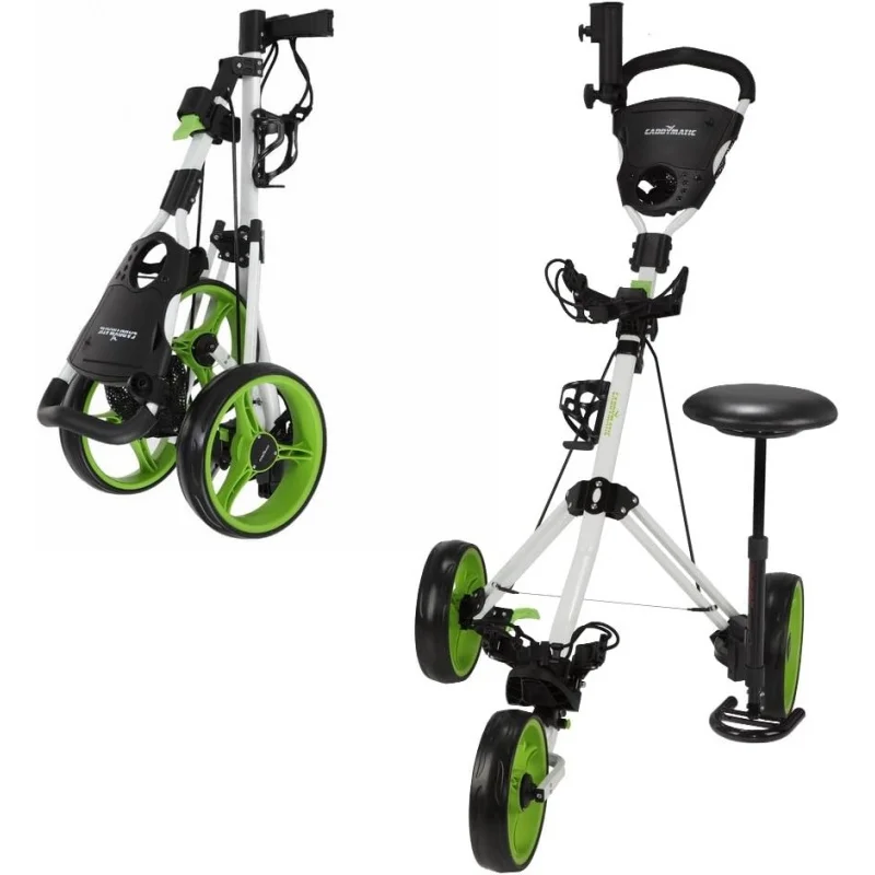 Aqgolf X-EME 3 wheel push/pull golf cart with seat white/green