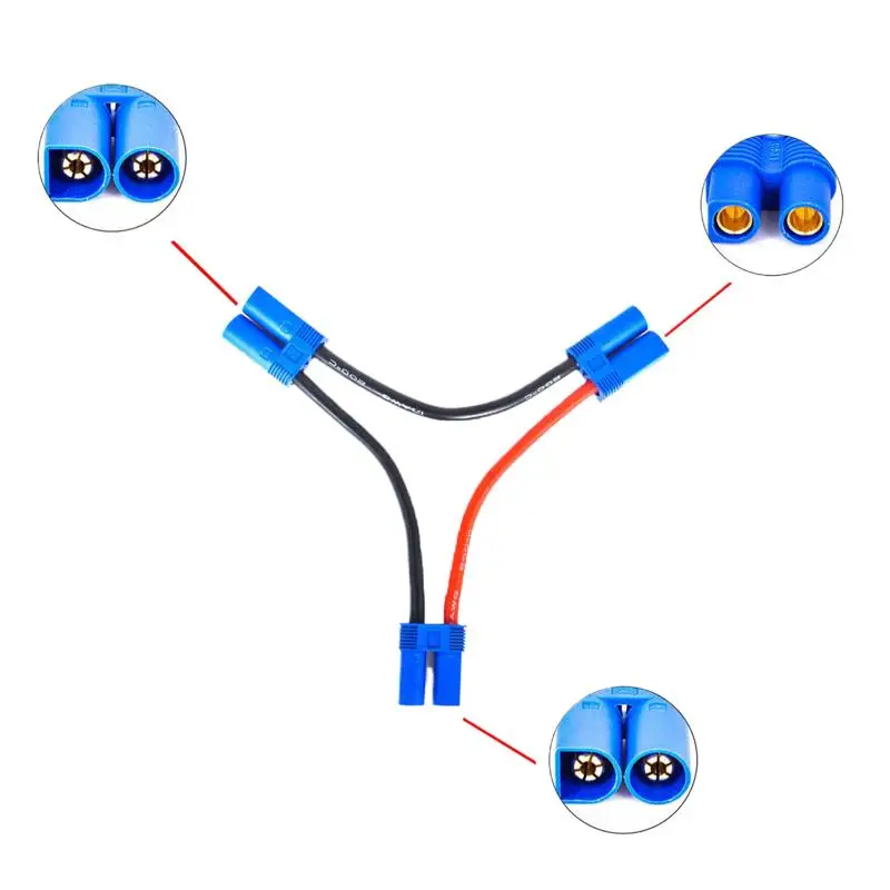 EC5 Parallel Battery Connector Cable Dual Extension Y Splitter 12AWG Silicone Wire Y / O Style For Rc Toys
