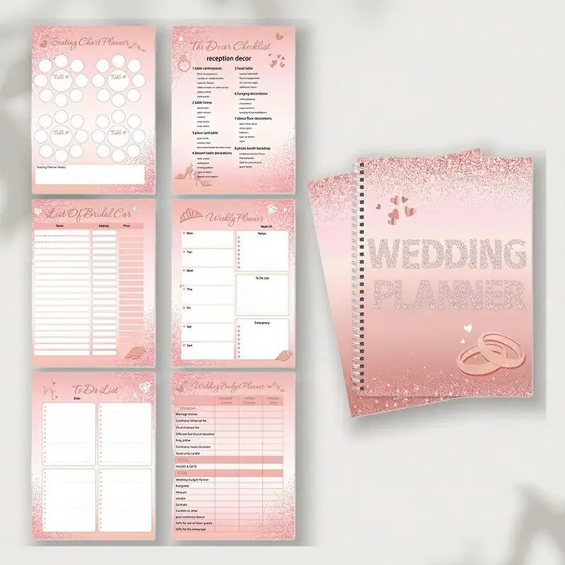 งานแต่งงาน Book Planner หนังสือเจ้าสาวสําหรับการวางแผนงานแต่งงานนับถอยหลัง Notebook Agenda สมุดภาพความงามสําหรับฮันนีมูน Journaling