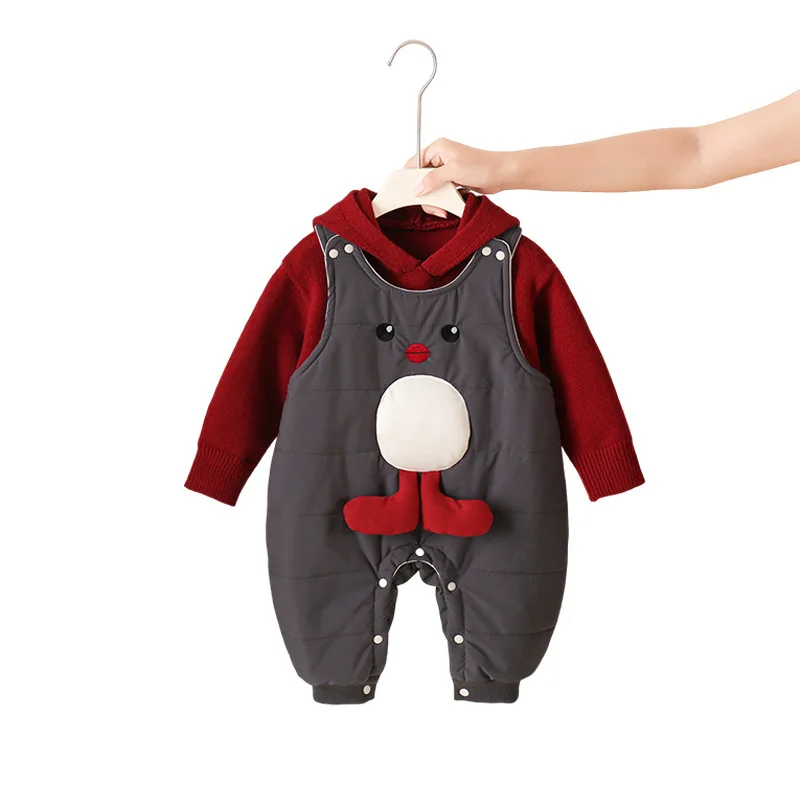 

2025 Baby Clothes Autumn and Winter Cute Three Dimensional Penguin Strap Pants Male Baby jumpsuit Winter Clothes Romper