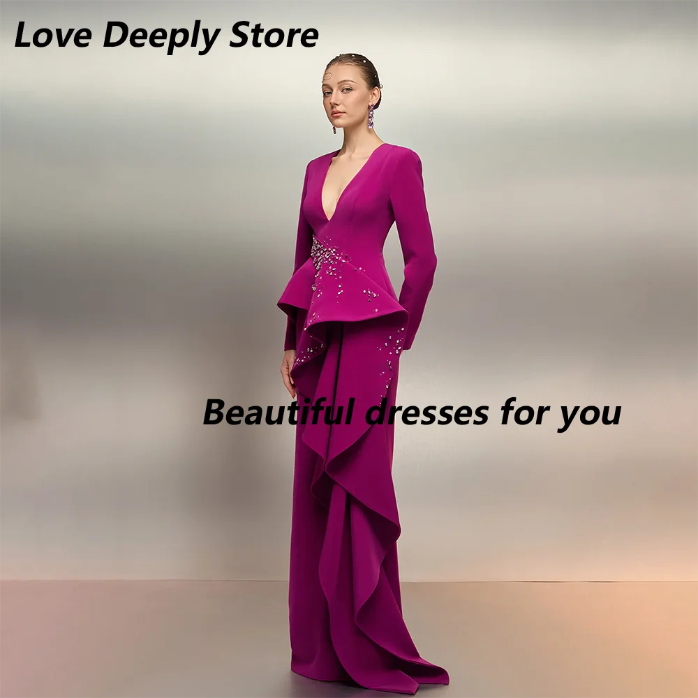 

Модное вечернее платье с рюшами для женщин, индивидуальный пошив, V-образный вырез, расшитое бисером и кристаллами, в пол, для особых случаев, выпускное платье