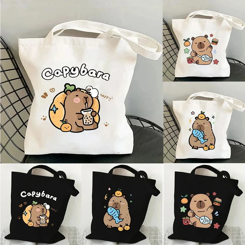 Capybara Printed Shoulder Bags Student Handbag Women Large-capacity Shopper Bag Harajuku Shopping Storage Pouch Tote for Girl