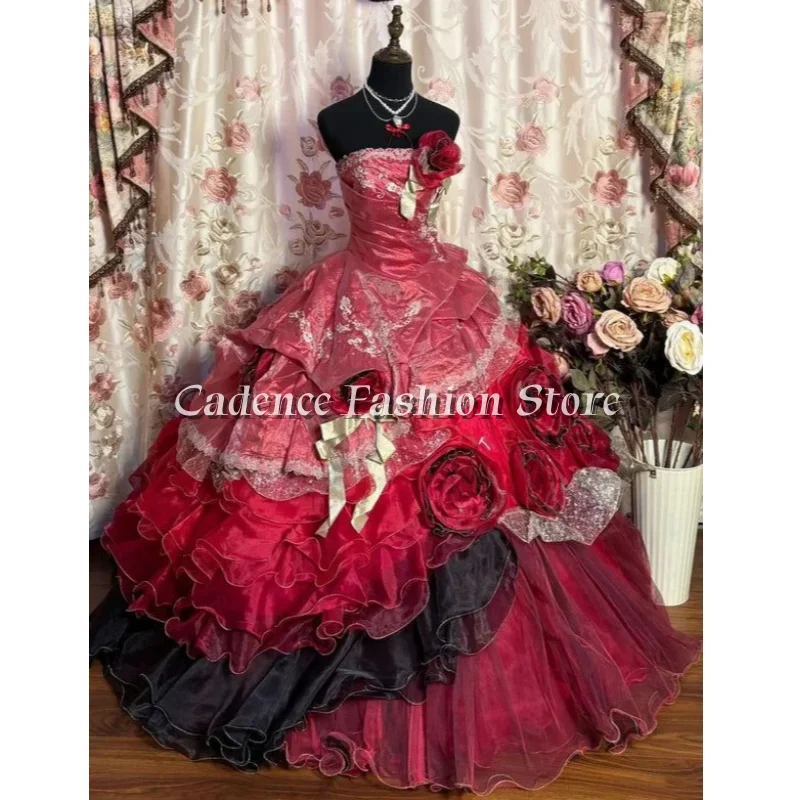 

Customized Red Gothic Victorian Wedding Dresses Sheath Lace Applique Decorative Pleated Floor Length Bridal Gowns