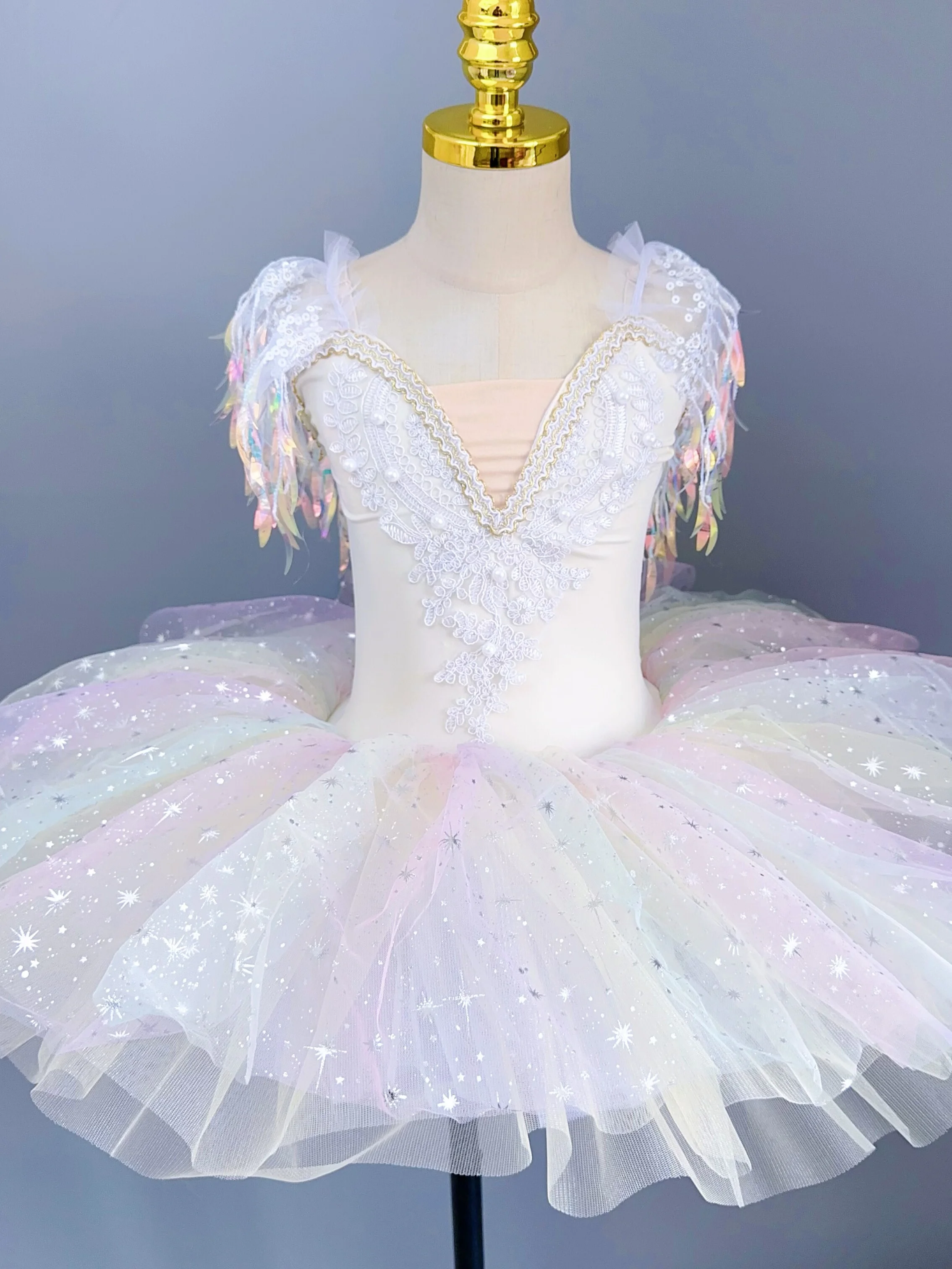 Vestido de balé com lantejoulas infantil, princesa Tutu, roupa de dança, saias infantis, 7 cores, performance