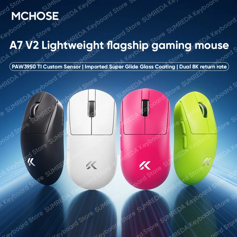

MCHOSE A7 V2 PRO ULTRA Игровая мышь PAW3950 Ti Super Sensor PAW3395 8K Bluetooth 2,4G Проводная легкая игровая мышь с низкой задержкой