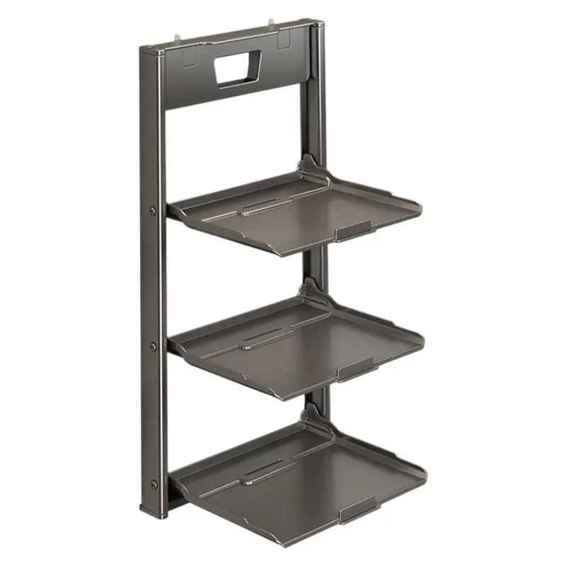 

A25F-Ideal For Kitchen Countertop And Cabinet Storage, 3-Tier Foldable Pot Organizer Rack, Large Capacity