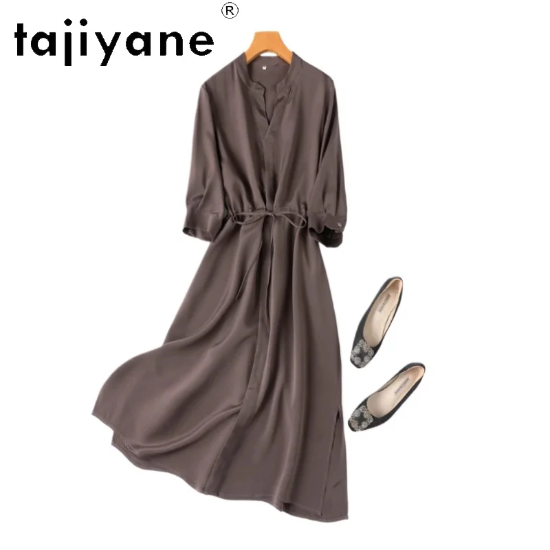 

TAJIYANE 93% Mulberry Silk Summer Dress Woman 2025 Elegant V-neck Long Dresses 26 Mommes Birthday Frocks Women Clothing Vestidos