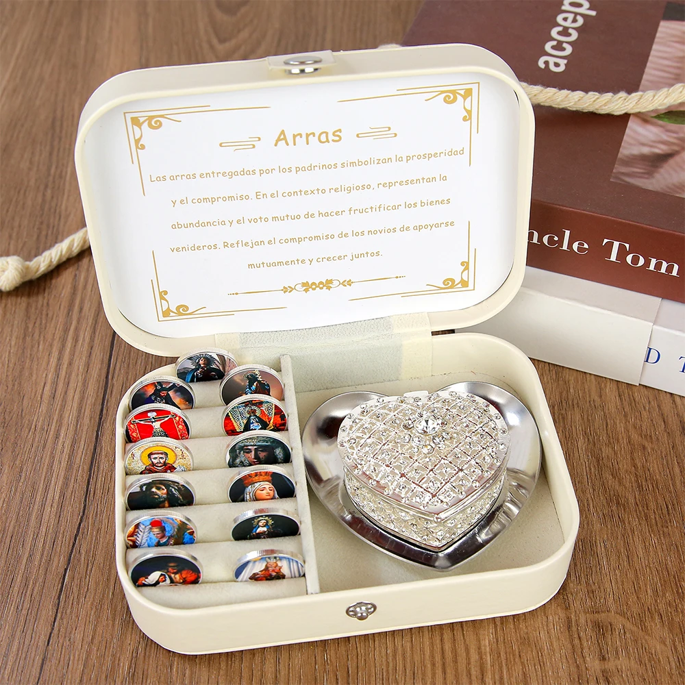 

Personalized Spanish Catholic Marriage Wedding Arras, Unity Coins Set with Heart Shaped Box for Wedding Ceremony Arras de Boda