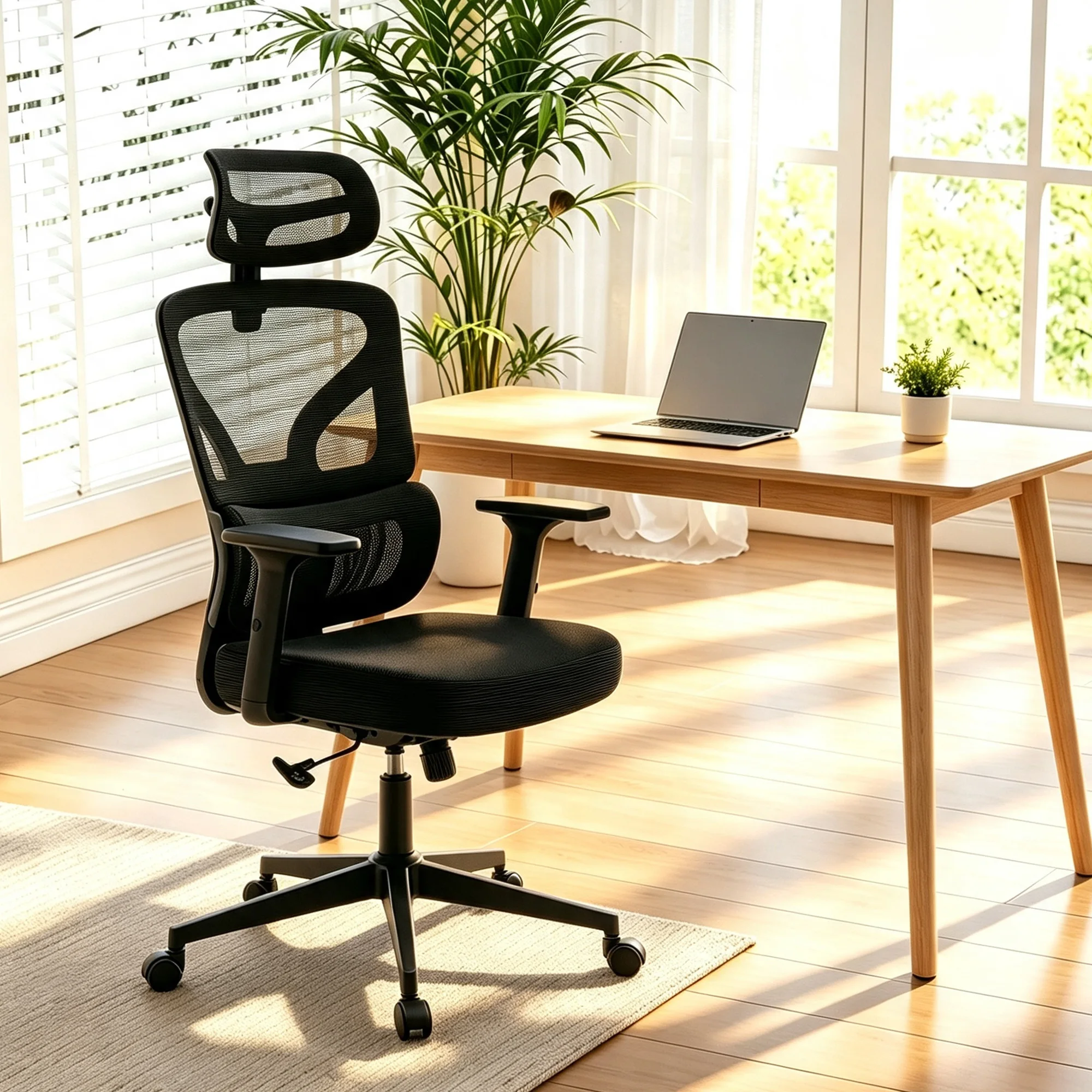 Ergonomic Mesh Office Chair With Adjustable Lumbar, 3D Arms & Headrest, High Back Reclining Desk Chair For Home Office Gaming Study