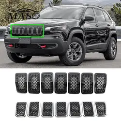 7PCS ABS Mesh Front Grill Insert Grille Cover Trim 6AZ88DX8AB for Jeep Cherokee 2019 2020 2021 2022