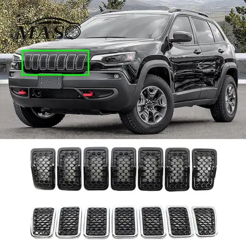 Imagen 1 del producto 7 Uds ABS malla parrilla delantera inserto cubierta de rejilla embellecedora 6AZ88DX8AB para Jeep Cherokee 2019 2020 2021 2022