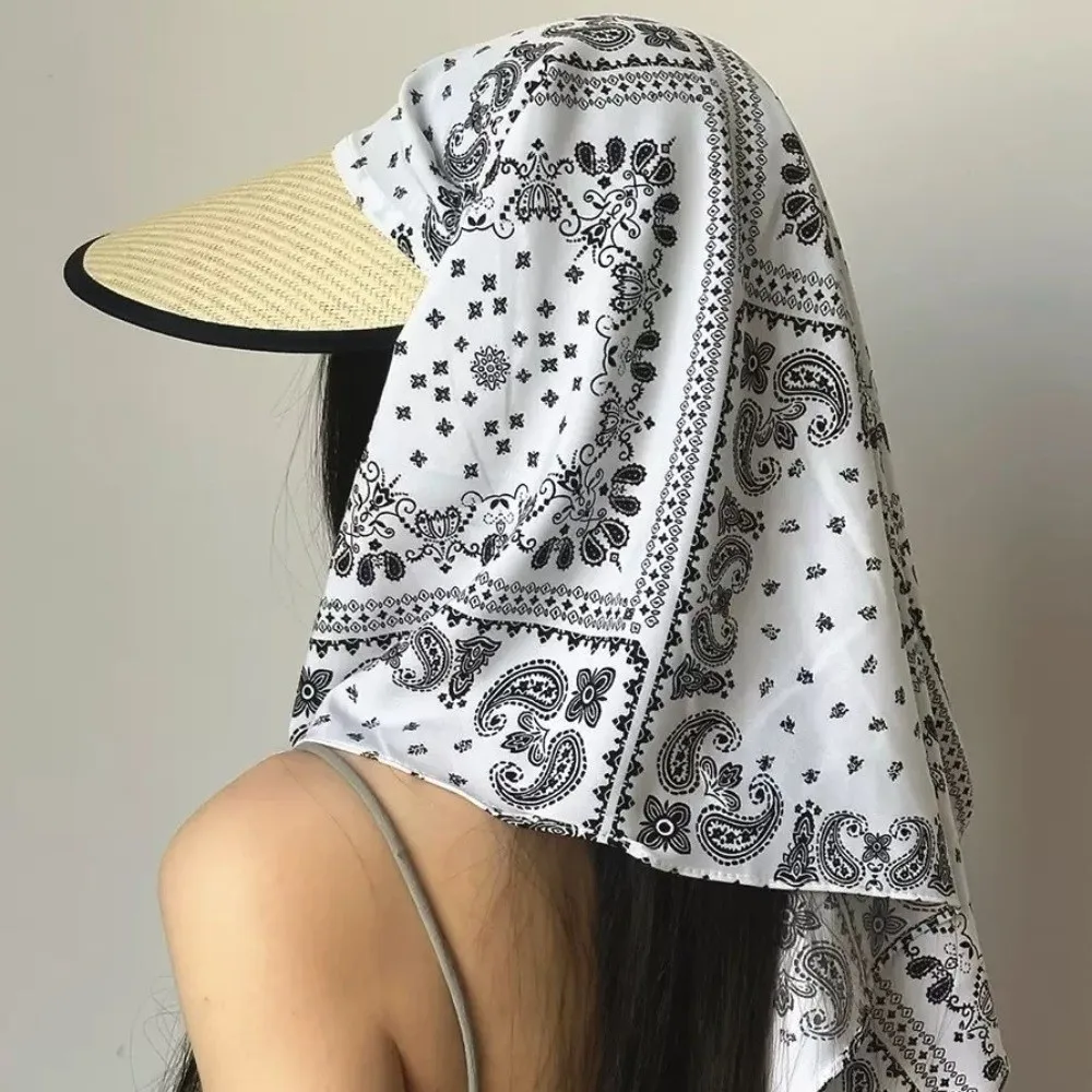 Retro Korean Style Headscarf Baseball Hat Print Hip-hop Scarf Baseball Cap Spicy Girls Neck Guard Strappy Scarf Hat Girl