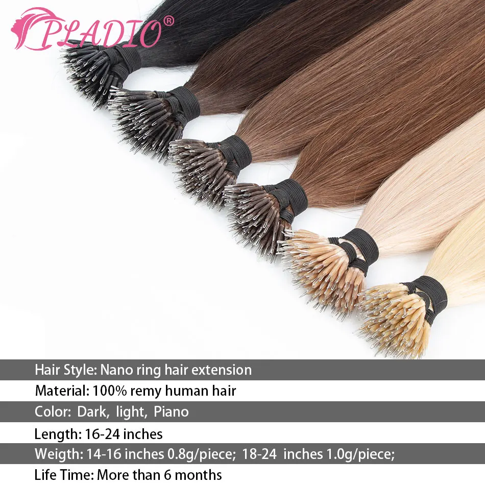 PLADIO-Extensões De Cabelo Retas Nano Anel, Cabelo Humano Natural, Cabelo Remy Brasileiro, Ombre Loiro, 1g por Pc, 50 Pcs