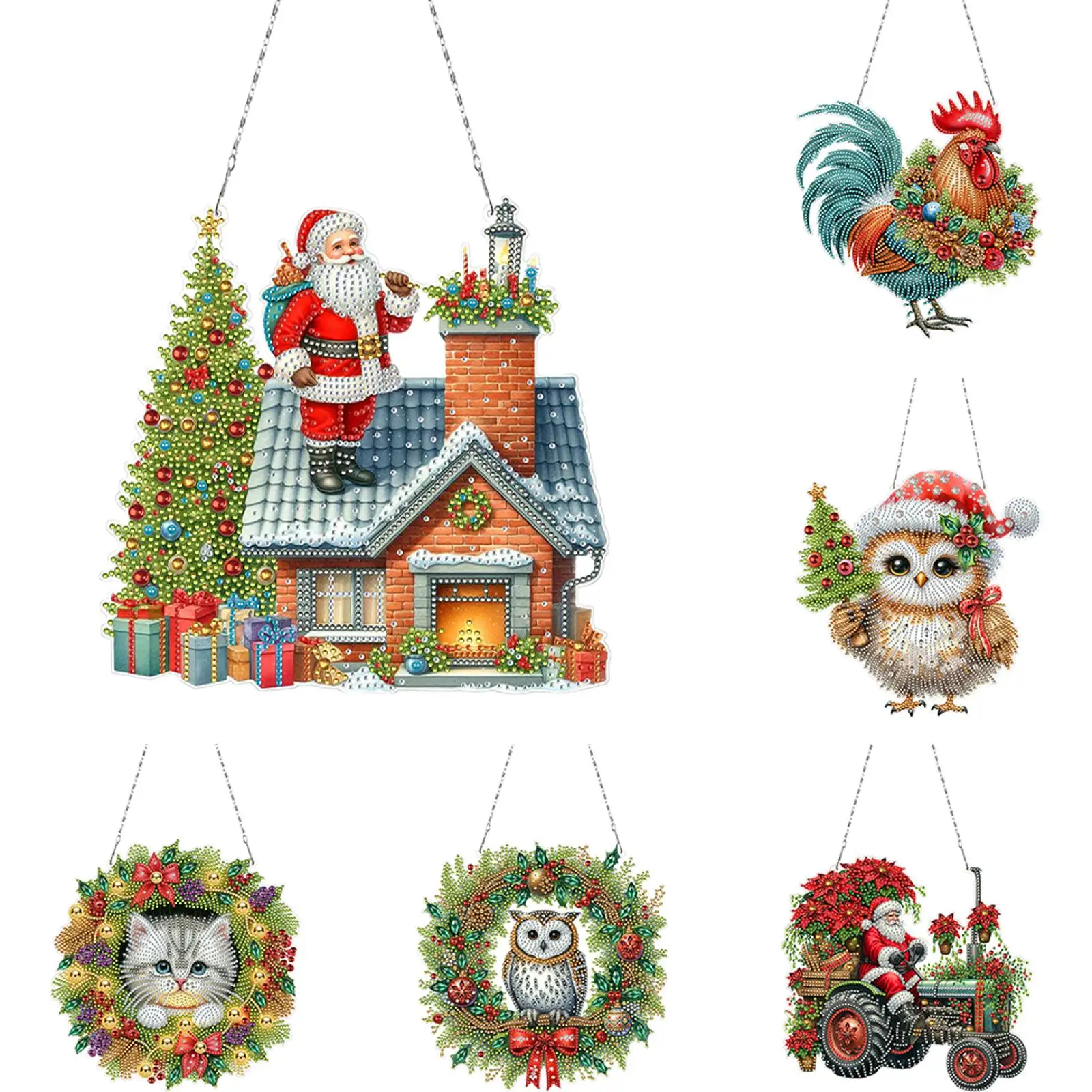 2D Flat Christmas DIY Hanging Diamond Art Kits Diamond Painting Set Diamond Art Acrylic Pendant DIY Home Decor Hanging Charm