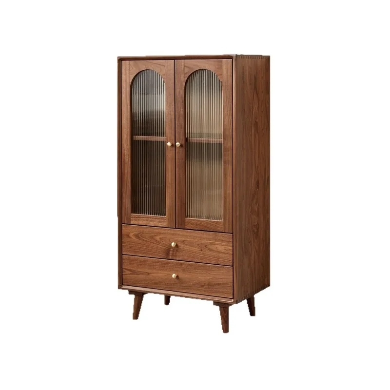 

North American black walnut side cabinet, living room wall locker, Nordic solid wood sofa side stand cabinet, Japanese log b