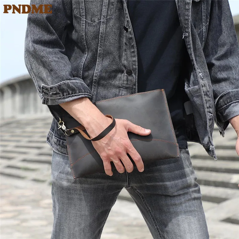 

Vintage crazy horse cowhide men's clutch bag simple daily luxury natural genuine leather large capacity phone tablet coin purse