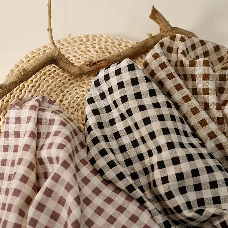 140x50cm Spring and Autumn Classic 1cm Plaid Printed Linen Cotton Blend Fabric Tea Clothing Plaid Fabric Bag Sewing Cloth