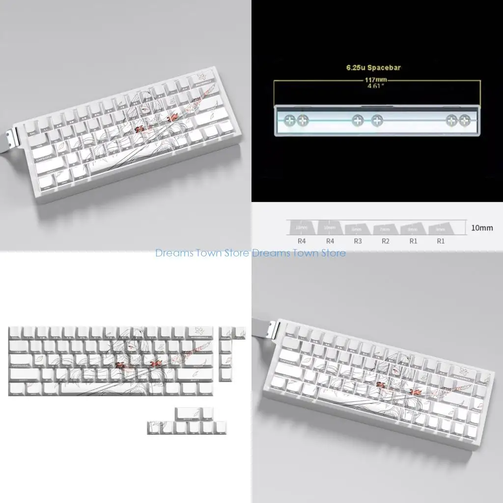 

HX6A 74 Keys Anime Caps Set PBT Engraved Side Keycaps Replacement for 61
