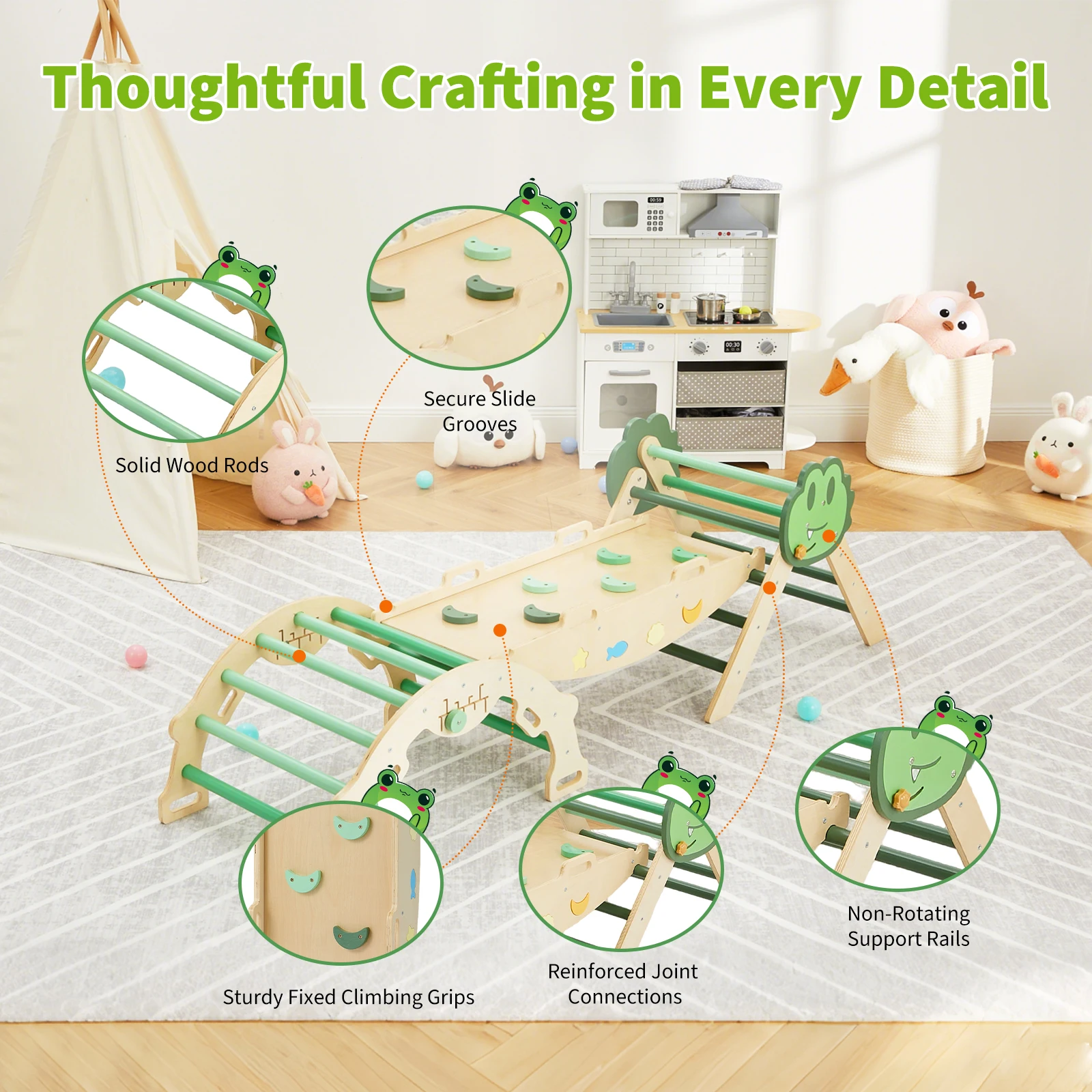 7-in-1 Foldable Triangle Climbing Toys Set. with Arch & Ramp & Ladder. Wooden Montessor Climbing Set for Kids Toddler