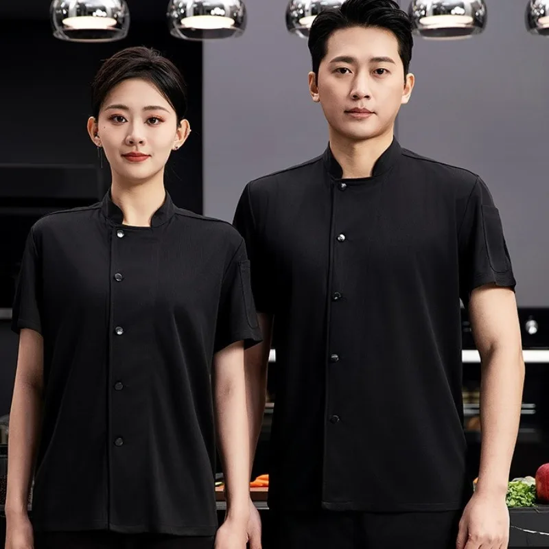 Breathable Restaurant Outfit Kitchen Work Shirt Men's and Women's Short Sleeved Chef Jacket Food Service Cooking Uniform