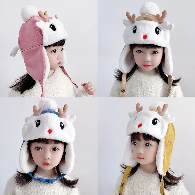 Cute Deer Horn Plush Pullover Hat for Children's Autumn and Winter Thickened Ear Protection Hat