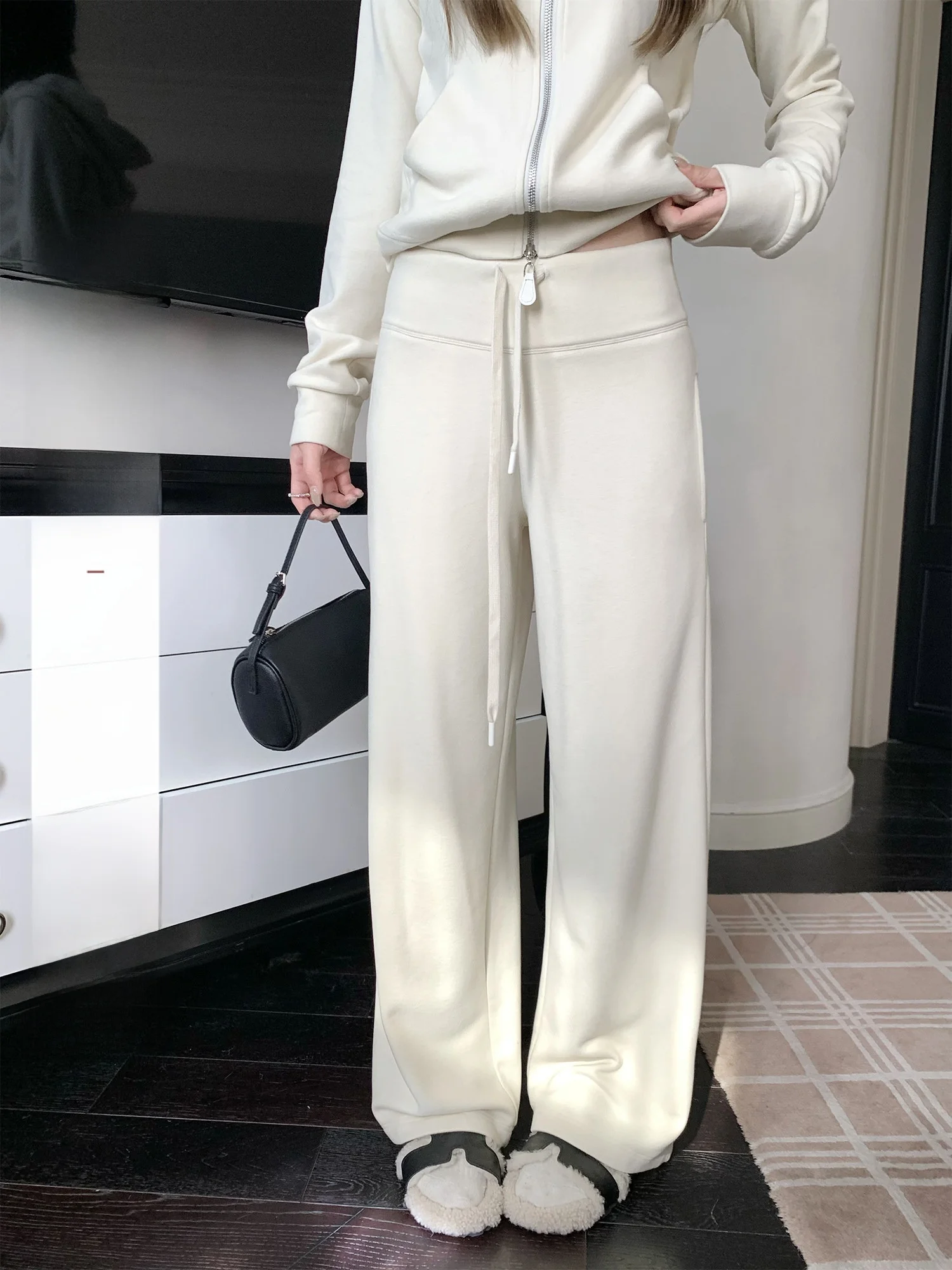 

Hhi Double-Sided Velvet Wide Leg Casual Pants Women's Autumn Winter Soft Drapey Trousers High Waist Comfortable Ladies Pants