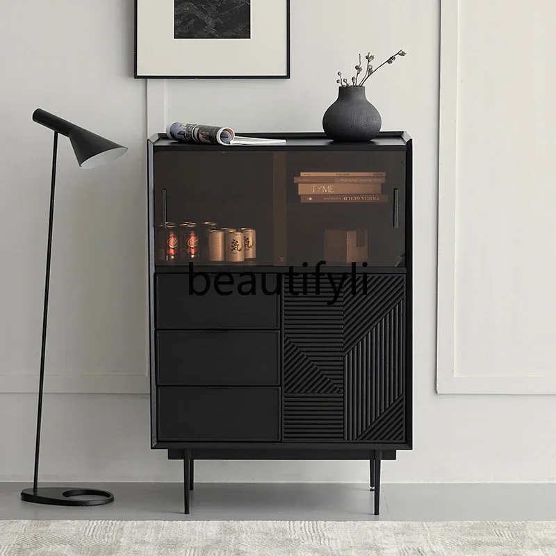 

Urban retro solid wood chest, bedroom wall locker, multi-functional combination dining side cabinet