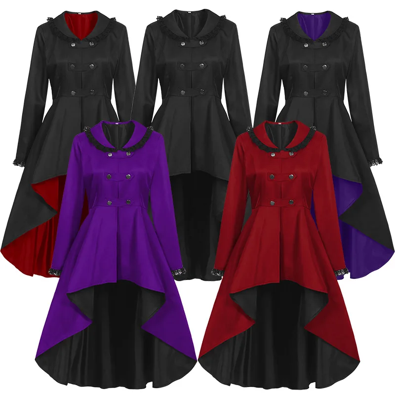 

New 2025 Women Steampunk Cosplay Night Dress Christmas Victorian Medieval Dance Patry Robe Lace Pathcwork Tuxedo Costumes