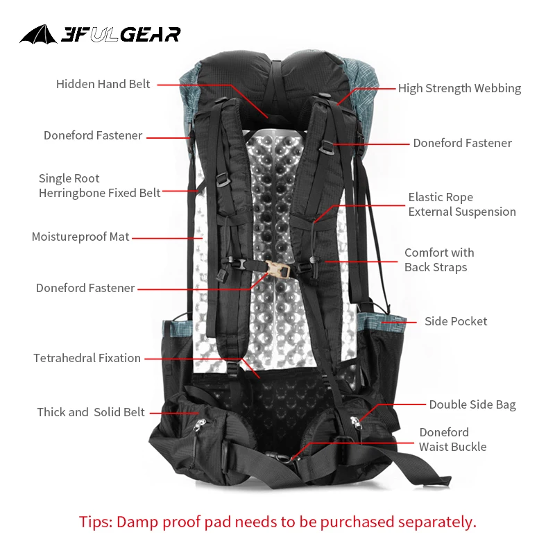 Imagem -05 - Gear Qidian 40 Mais 16l Mochila 2.0 Ultraleve de Grande Capacidade para Acampamento ao ar Livre Caminhadas Escalada Bolsa de Nylon à Prova Dágua Leve 3f ul