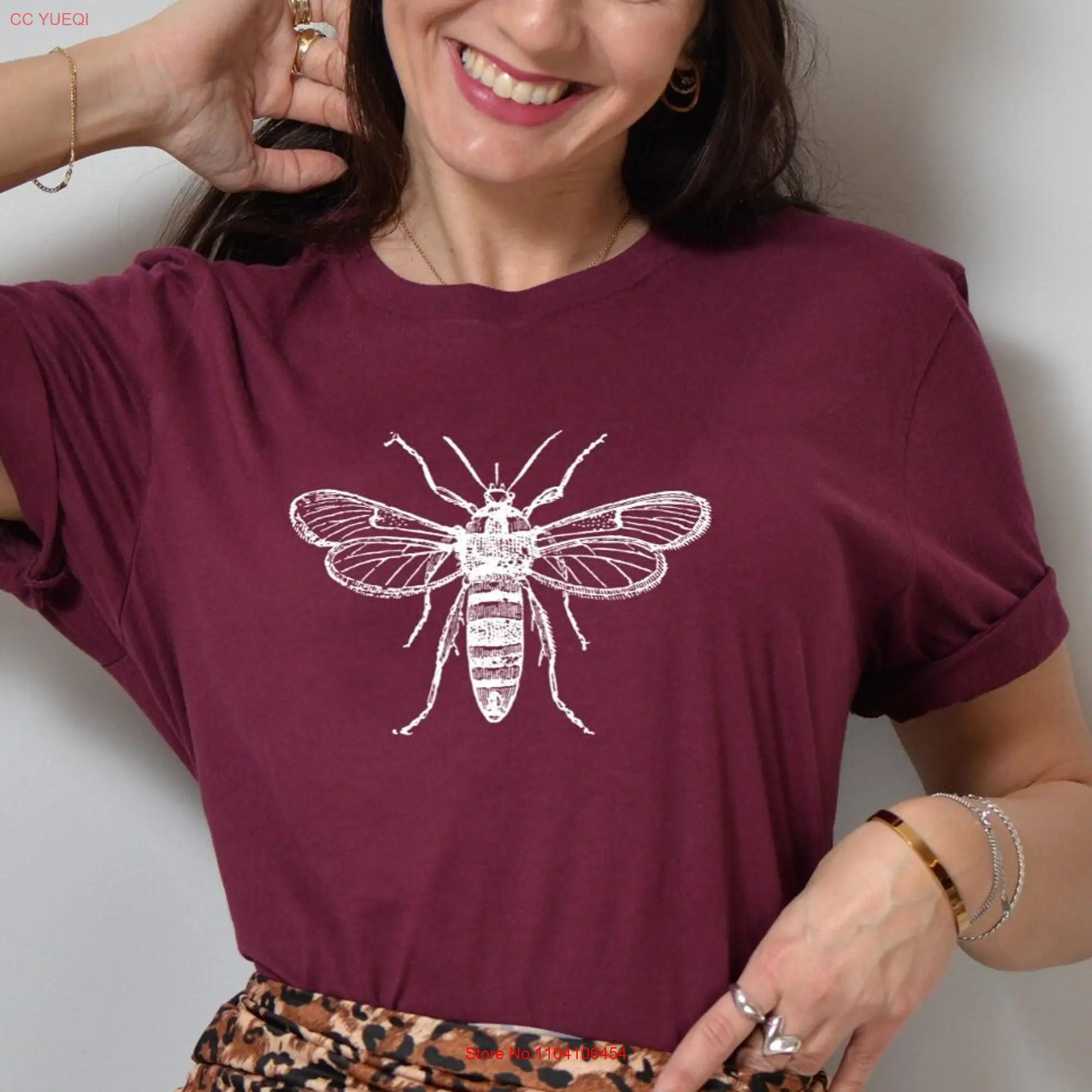 Bee T Shirt Insect Cottagecore Minimalist Bug Bumble Nature Outdoors long or short sleeves