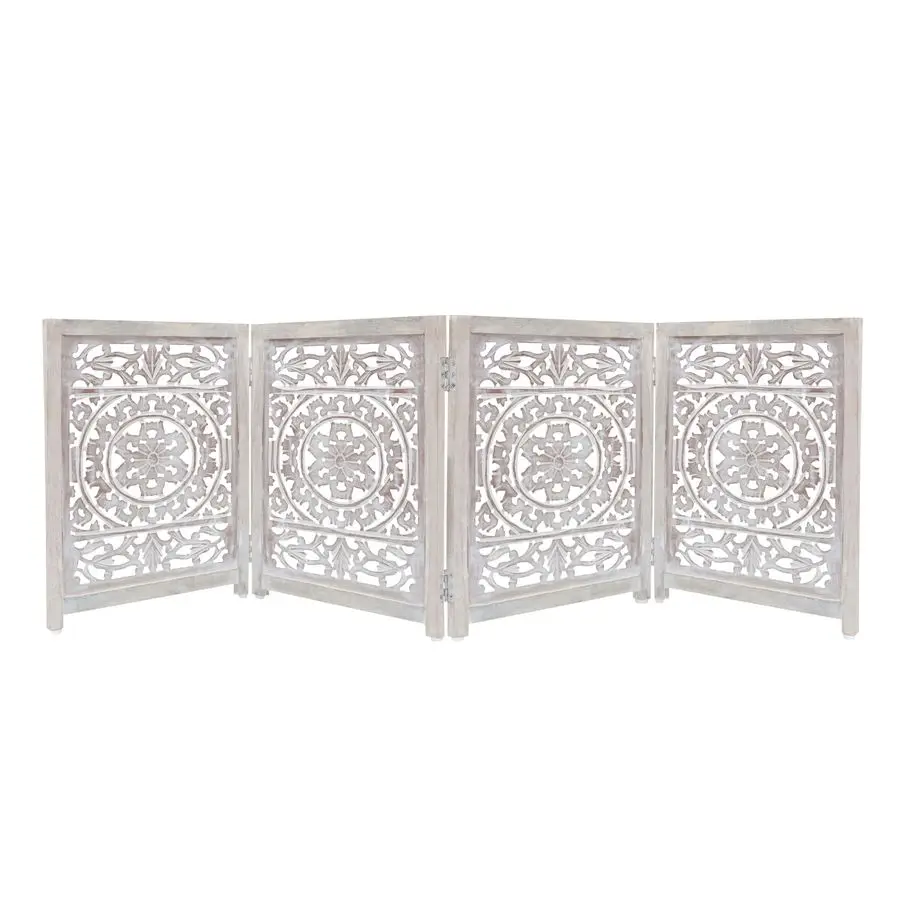 

Foldable Pet Dog Safety Gate 4 Panel 20 W x 24 H Hand Carved Suzani Free Standing Portable Indoor Puppy Gate Doorway Hall Stairs