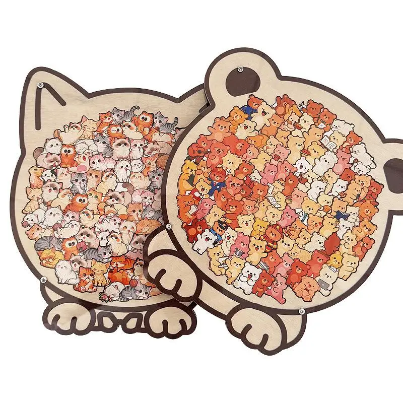 Cartoon Wooden Puzzle Toy Stress Relief Jigsaw Puzzle Animal Dog Cat Bear Theme For Home Decor Fun Educational Toys Gift