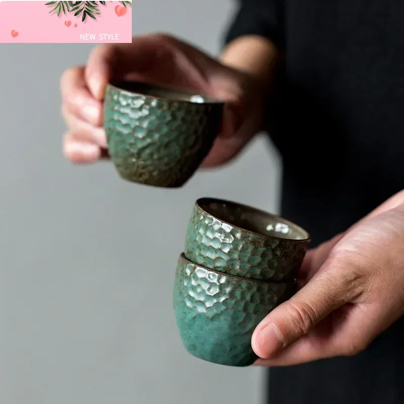 

2pcs/lot Chinese Ceramic Teacup Handmade Green Glaze Tea Bowl Single Cup Master Cups Porcelain Tea Drinking Teaware Accessories