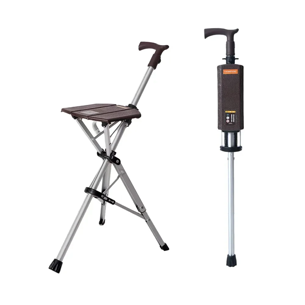Folding Seat Cane Portable Walking Stick One Key Operation Anti-slip 120kg Load Bearing Elderly Travel Walking Aid