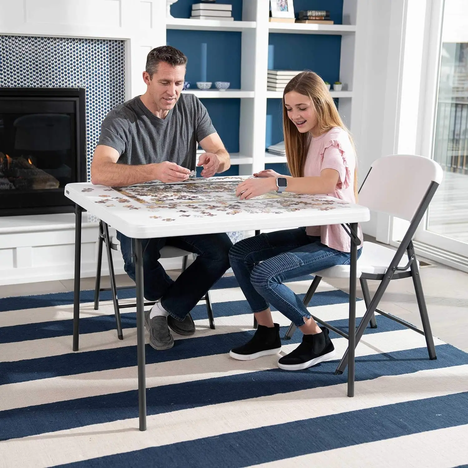 

37-Inch Commercial Grade Square Folding Card Table, White Granite