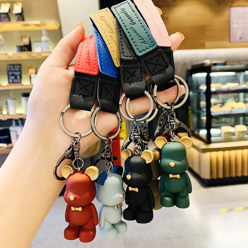 Trendy schattige PVC vlinderdas beer sleutelhanger Kawai cartoon dier sleutelhanger schattige tas hanger sleutelhouder auto sleutelhanger cadeau